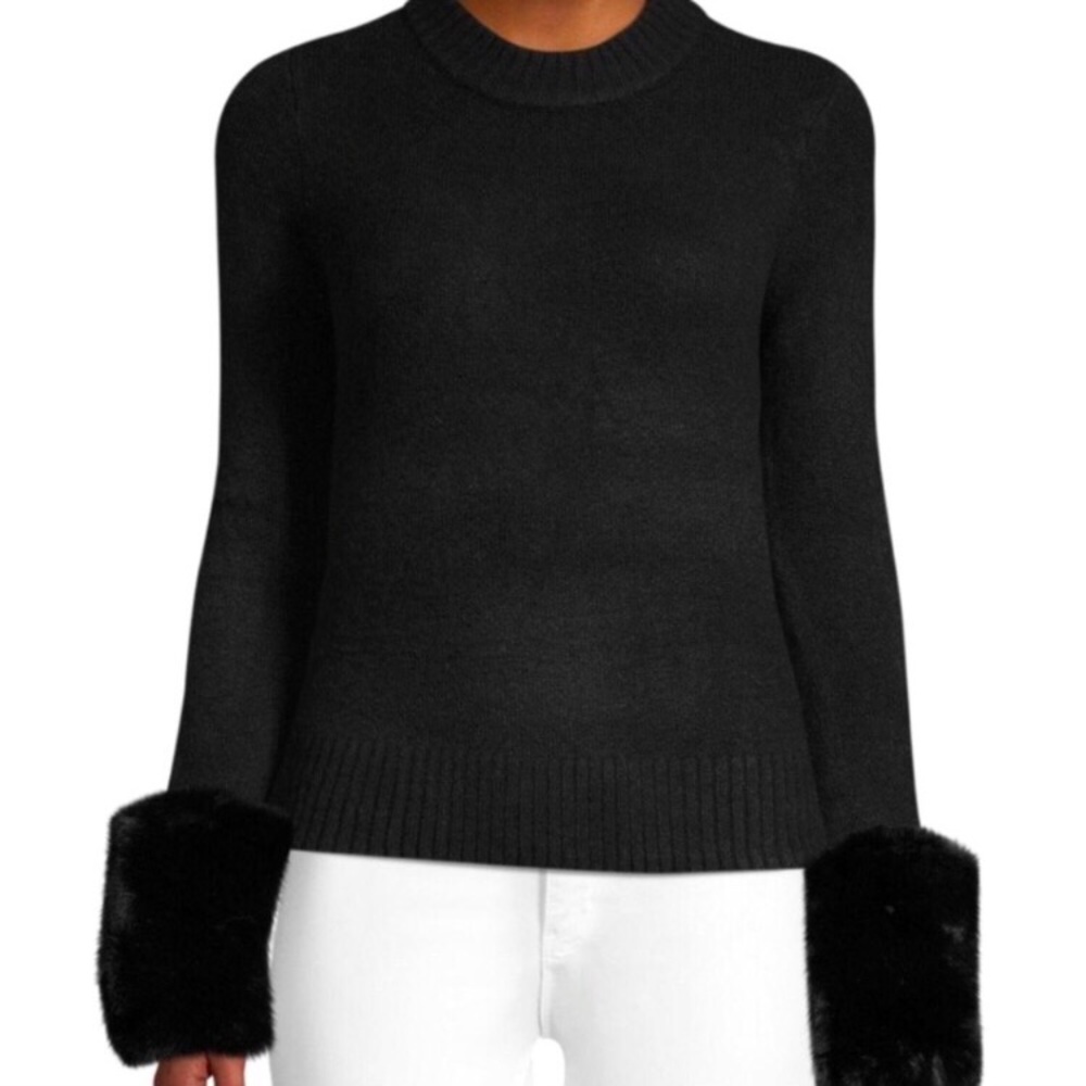 NEW Magaschoni black cuff fur black Sweater medium